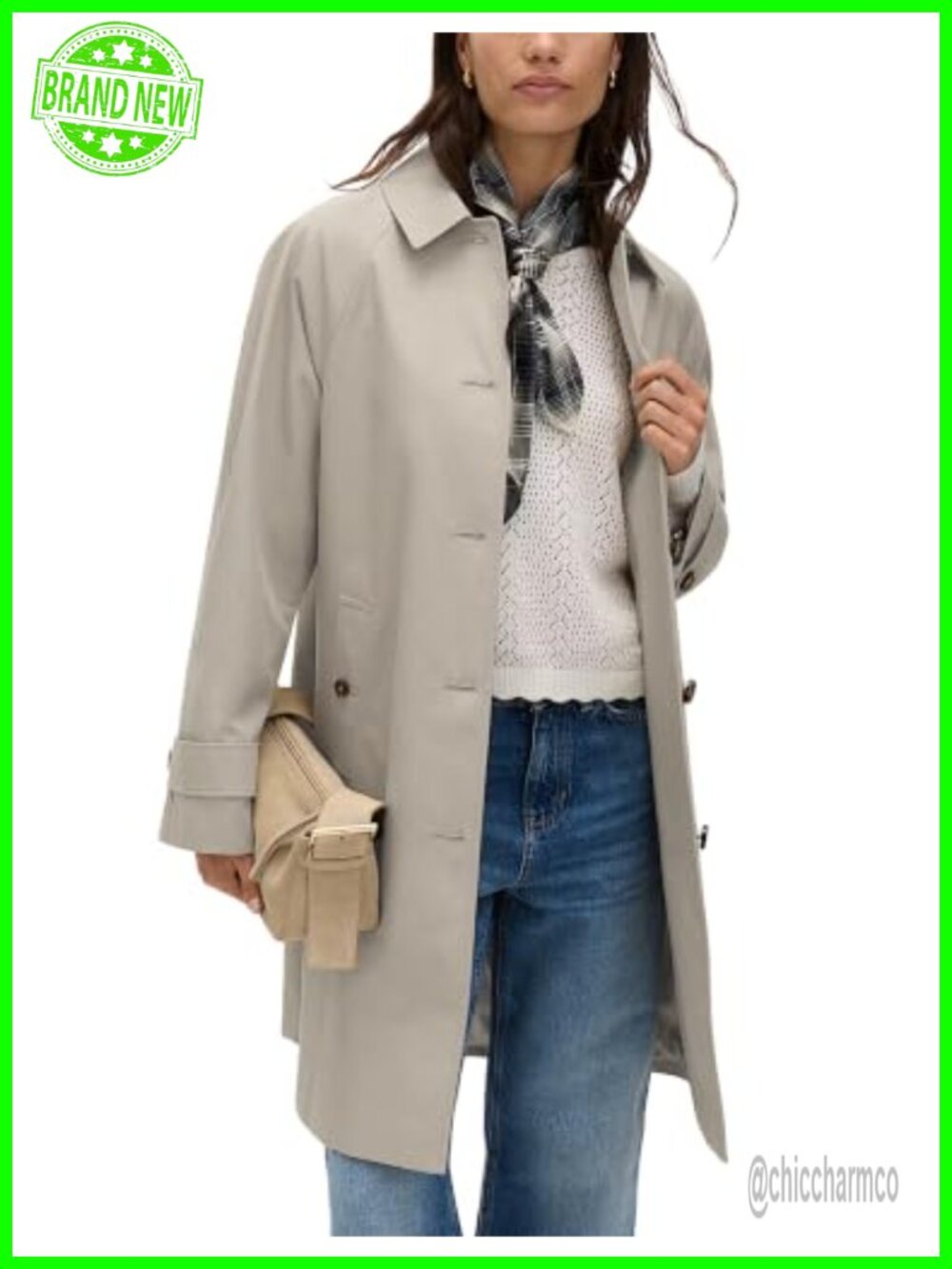 Women's Mid Length Trench Coat Single Breasted Lined Overcoat